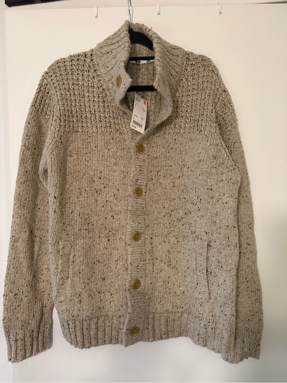 Uniqlo Men's Shawl Collar Button Cardigan - Beige Speckle